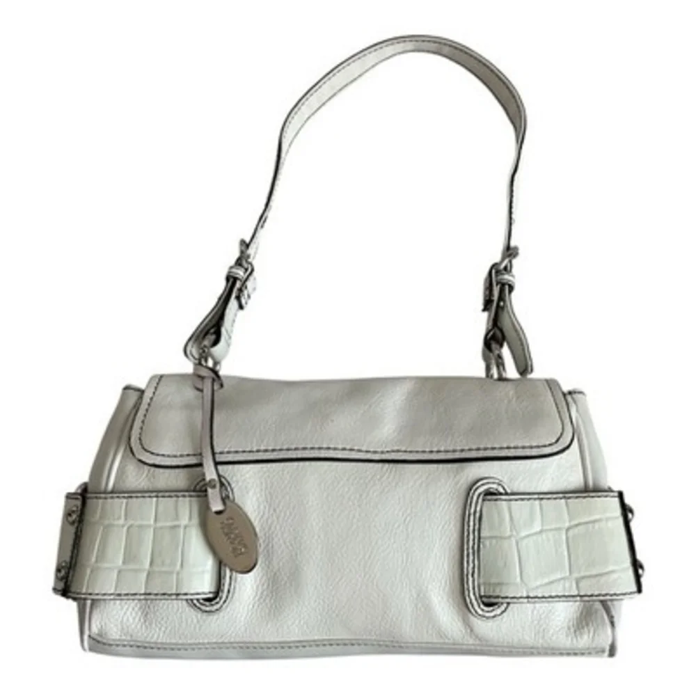 Vintage Franco Sarto White Leather Shoulder Bag Faux Croc Trim Y2K 10